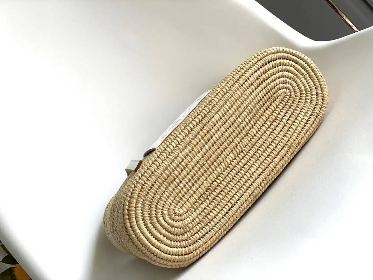 Loewe Small woven raffia basket bag 10112 White