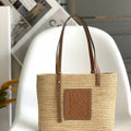Loewe Small woven raffia basket bag 10112 Tan
