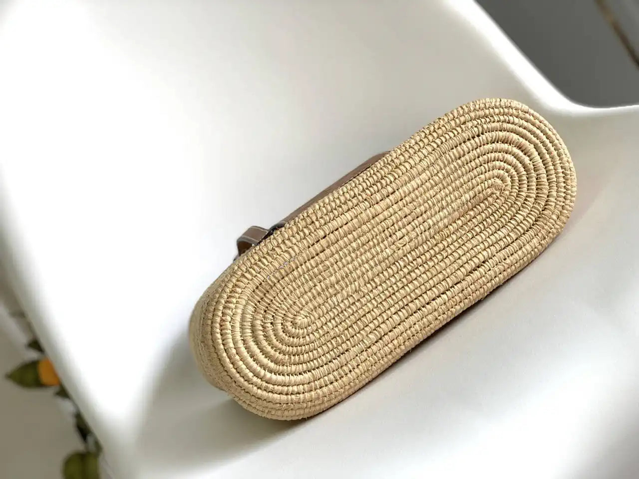 Loewe Small woven raffia basket bag 10112 Tan