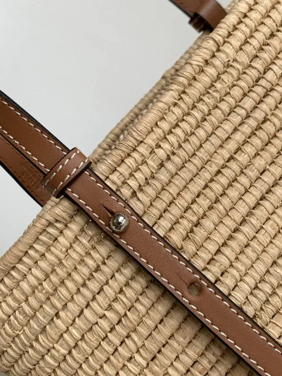 Loewe Small woven raffia basket bag 10112 Tan