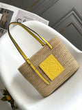 Loewe Small woven raffia basket bag 10112 Yellow