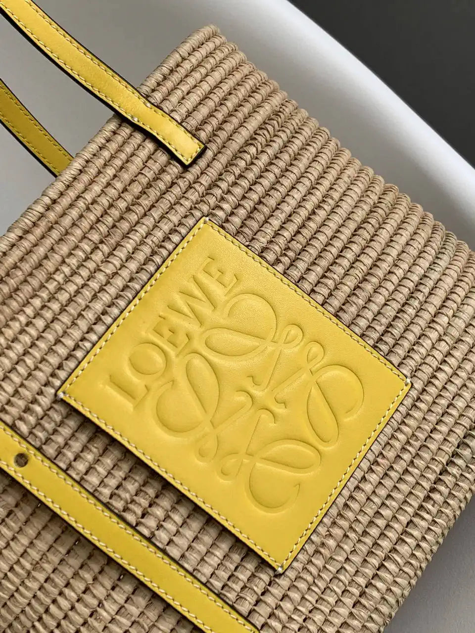 Loewe Small woven raffia basket bag 10112 Yellow