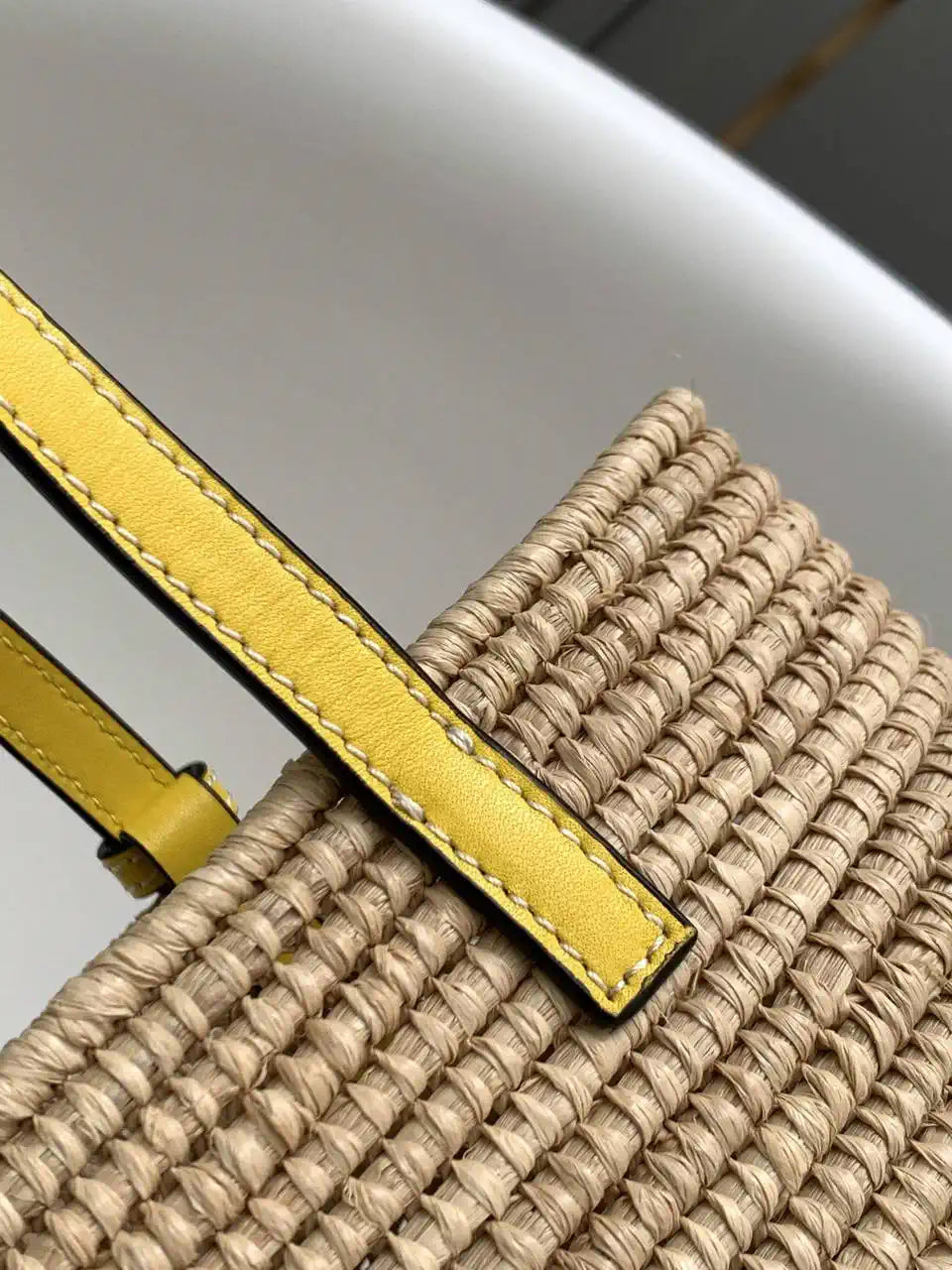 Loewe Small woven raffia basket bag 10112 Yellow