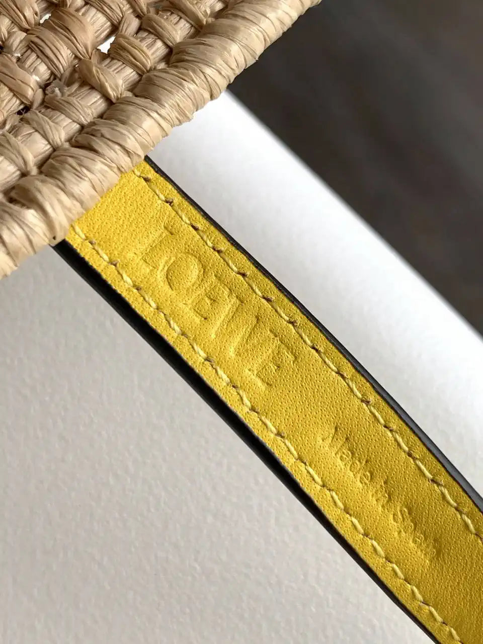 Loewe Small woven raffia basket bag 10112 Yellow