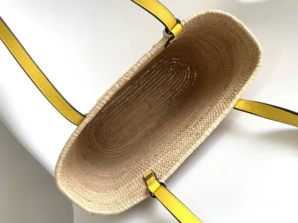 Loewe Small woven raffia basket bag 10112 Yellow
