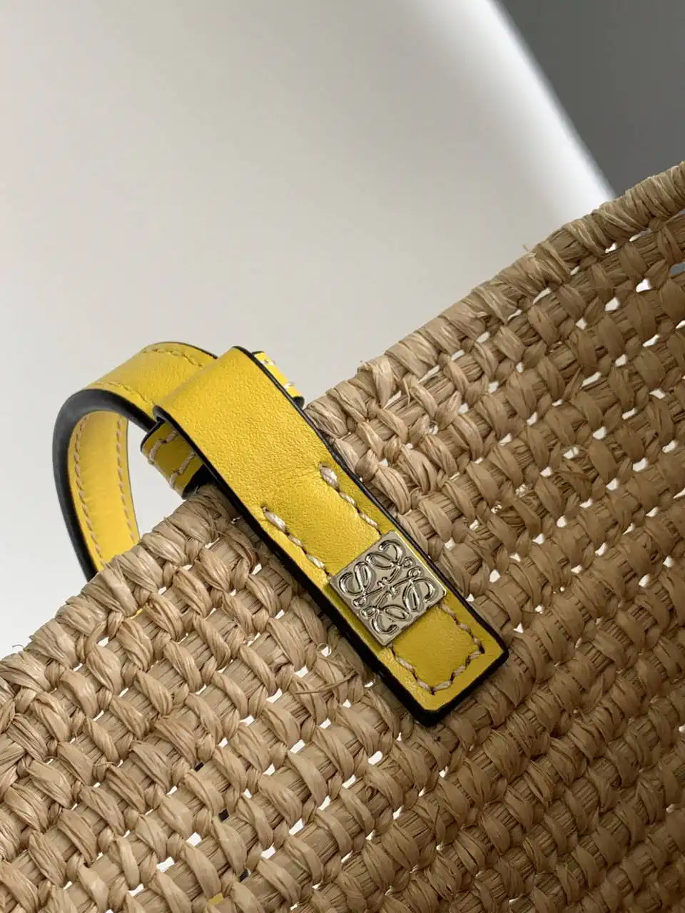 Loewe Small woven raffia basket bag 10112 Yellow