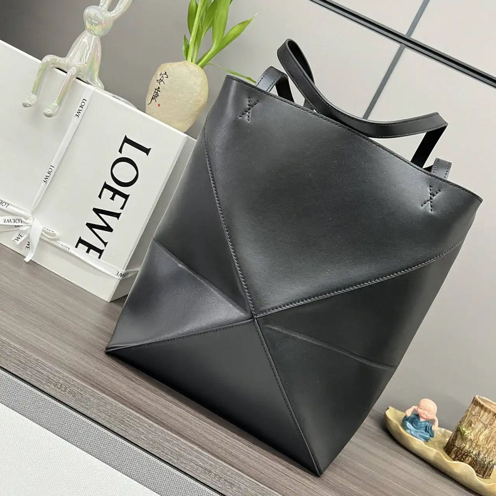 Loewe XL Puzzle Fold tote in shiny calfskin B933Q18X01 Black