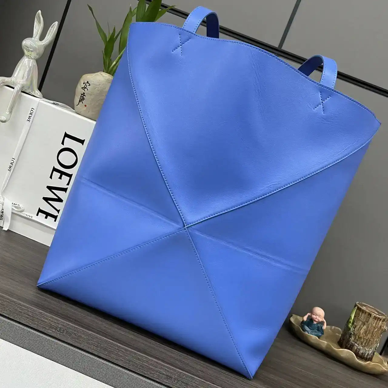Loewe XL Puzzle Fold tote in shiny calfskin B933Q18X01 Blue