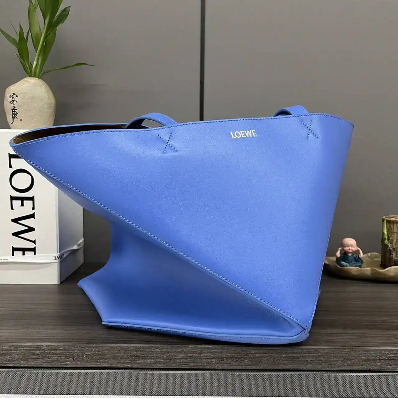 Loewe XL Puzzle Fold tote in shiny calfskin B933Q18X01 Blue