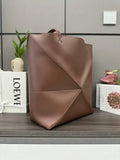 Loewe XL Puzzle Fold tote in shiny calfskin B933Q18X01 Coffe
