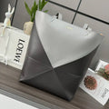 Loewe XL Puzzle Fold tote in shiny calfskin B933Q18X01 Gray Black