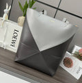 Loewe XL Puzzle Fold tote in shiny calfskin B933Q18X01 Gray Black
