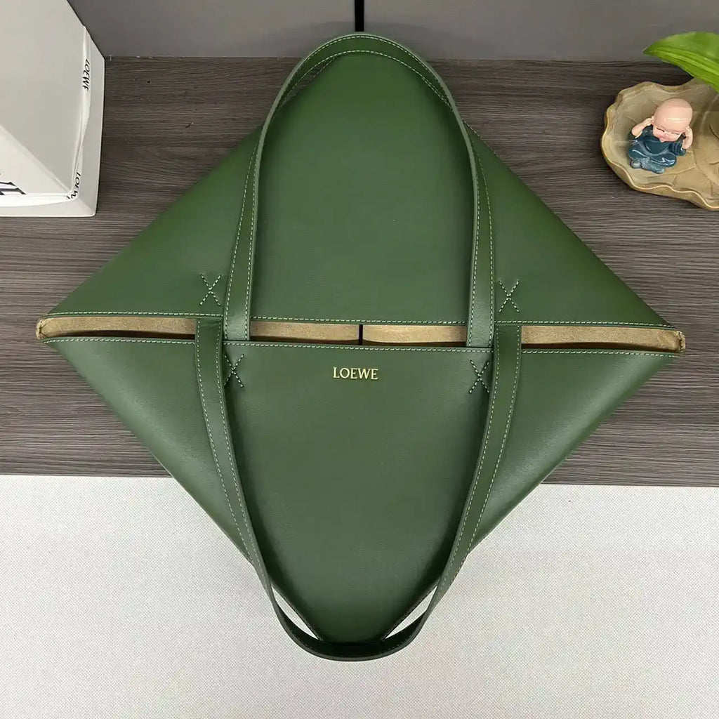 Loewe XL Puzzle Fold tote in shiny calfskin B933Q18X01 Green &coffe