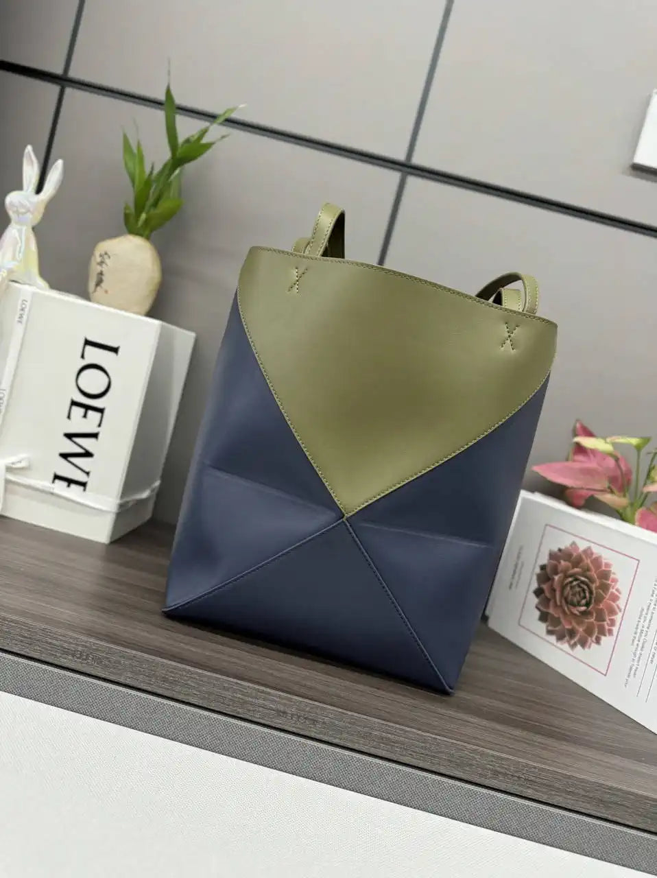 Loewe XL Puzzle Fold tote in shiny calfskin B933Q18X01 Blue Green