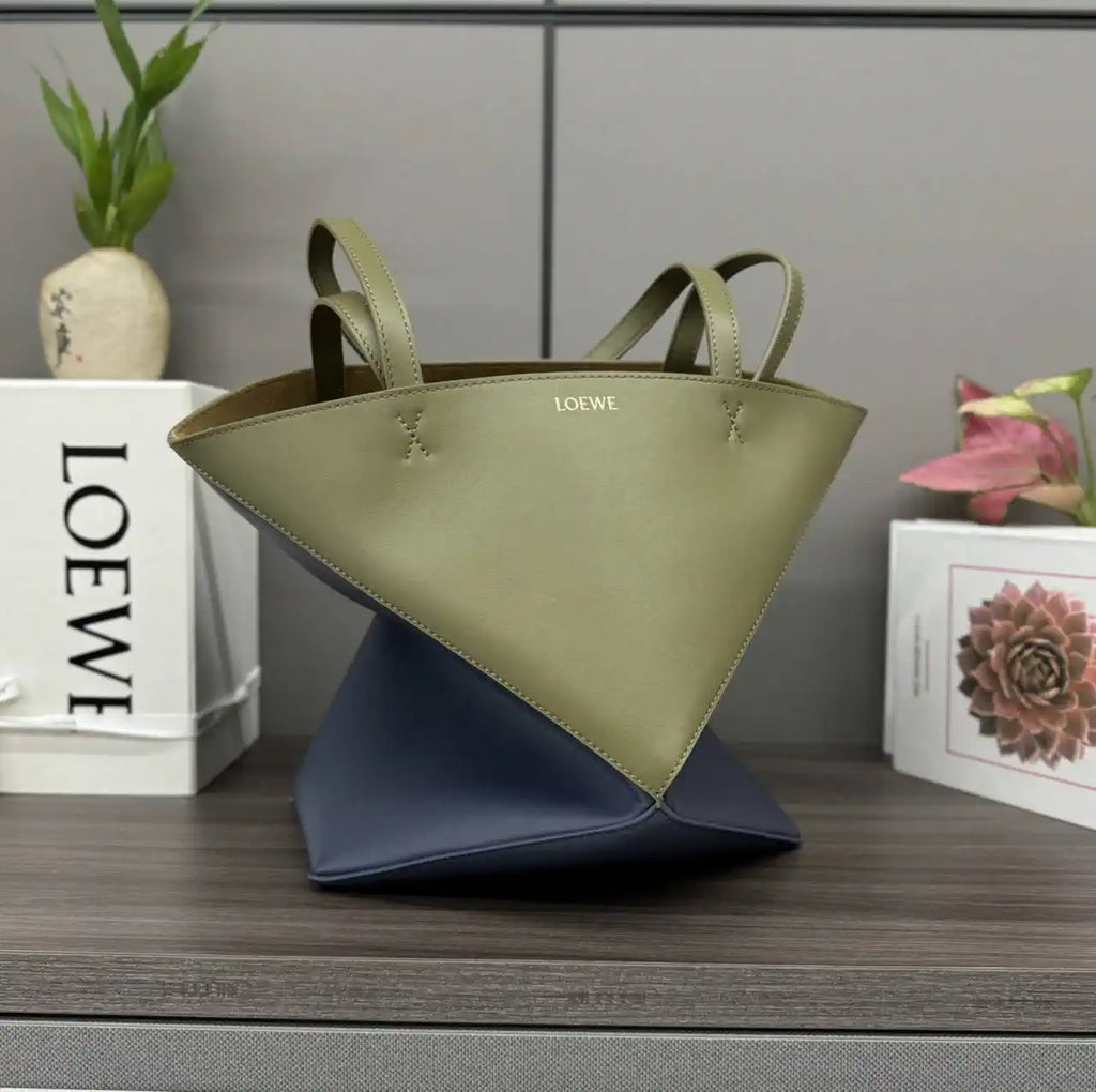 Loewe XL Puzzle Fold tote in shiny calfskin B933Q18X01 Blue Green