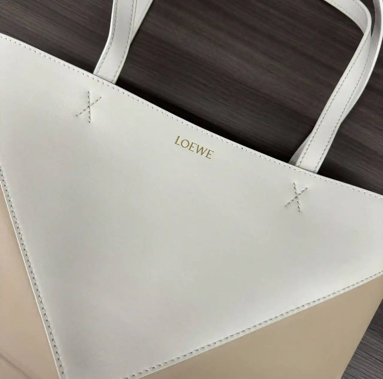 Loewe XL Puzzle Fold tote in shiny calfskin B933Q18X01 White Apricot