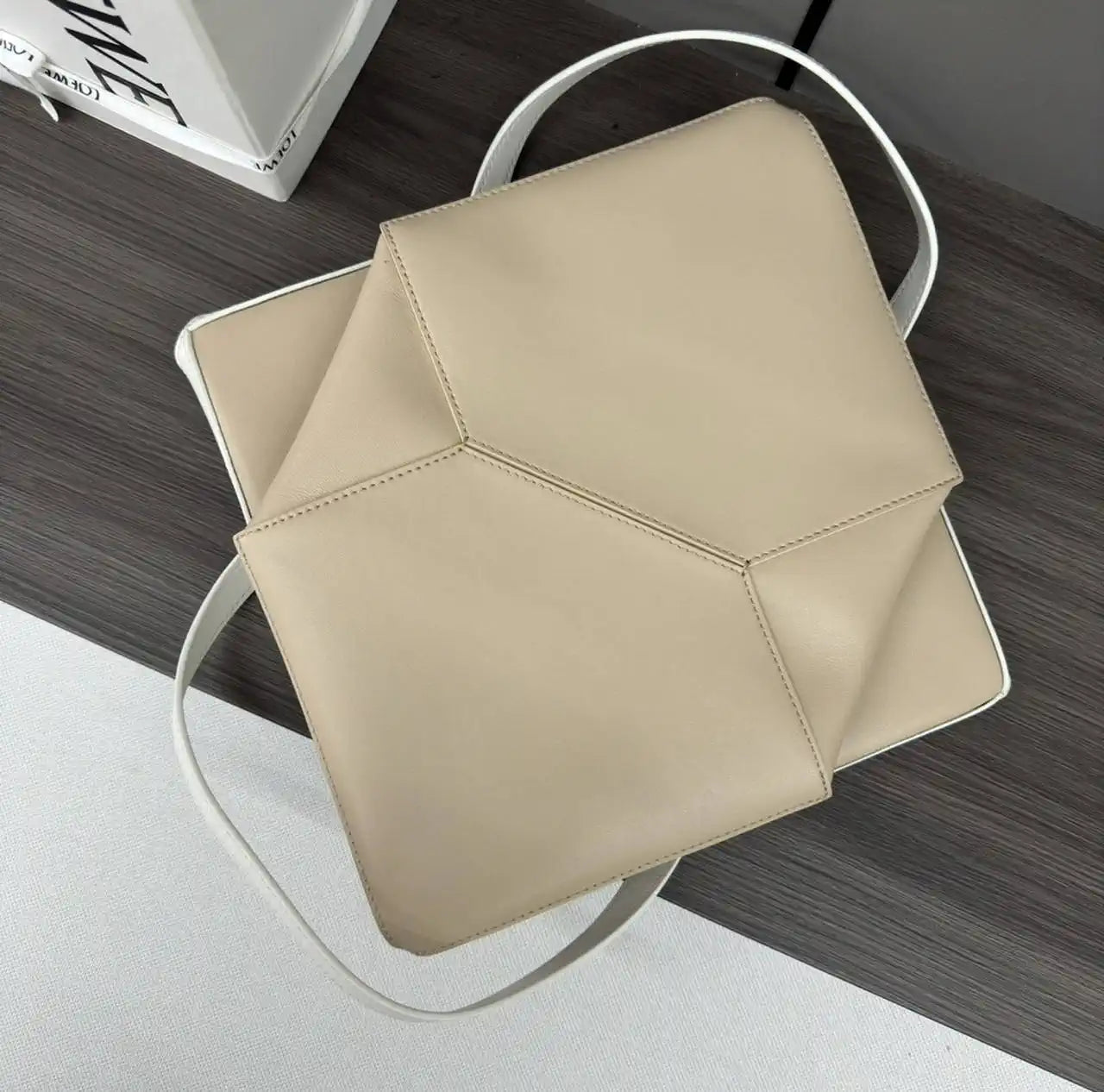 Loewe XL Puzzle Fold tote in shiny calfskin B933Q18X01 White Apricot