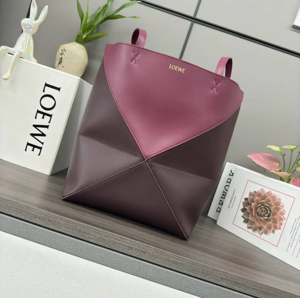 Loewe XL Puzzle Fold tote in shiny calfskin B933Q18X01 Red & Wine Red
