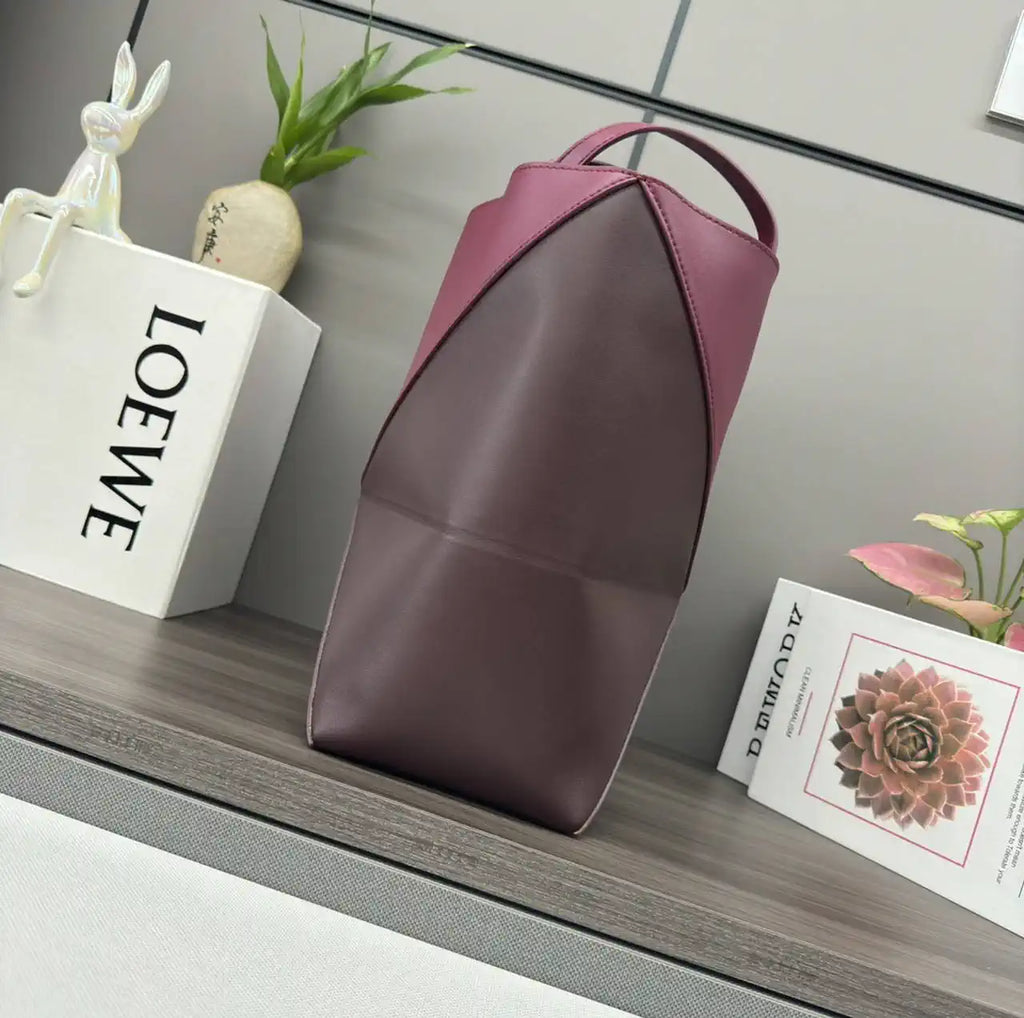 Loewe XL Puzzle Fold tote in shiny calfskin B933Q18X01 Red & Wine Red