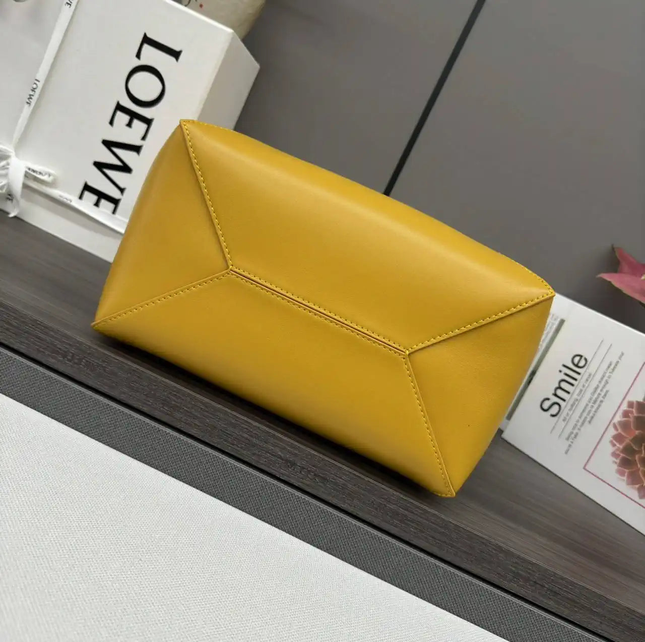 Loewe XL Puzzle Fold tote in shiny calfskin B933Q18X01 Apricot Yellow