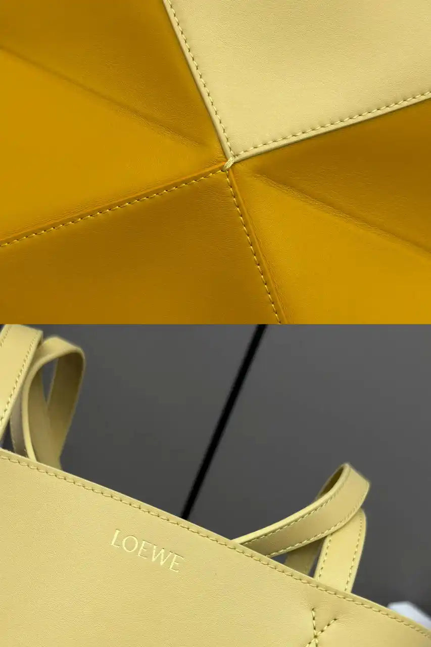 Loewe XL Puzzle Fold tote in shiny calfskin B933Q18X01 Apricot Yellow