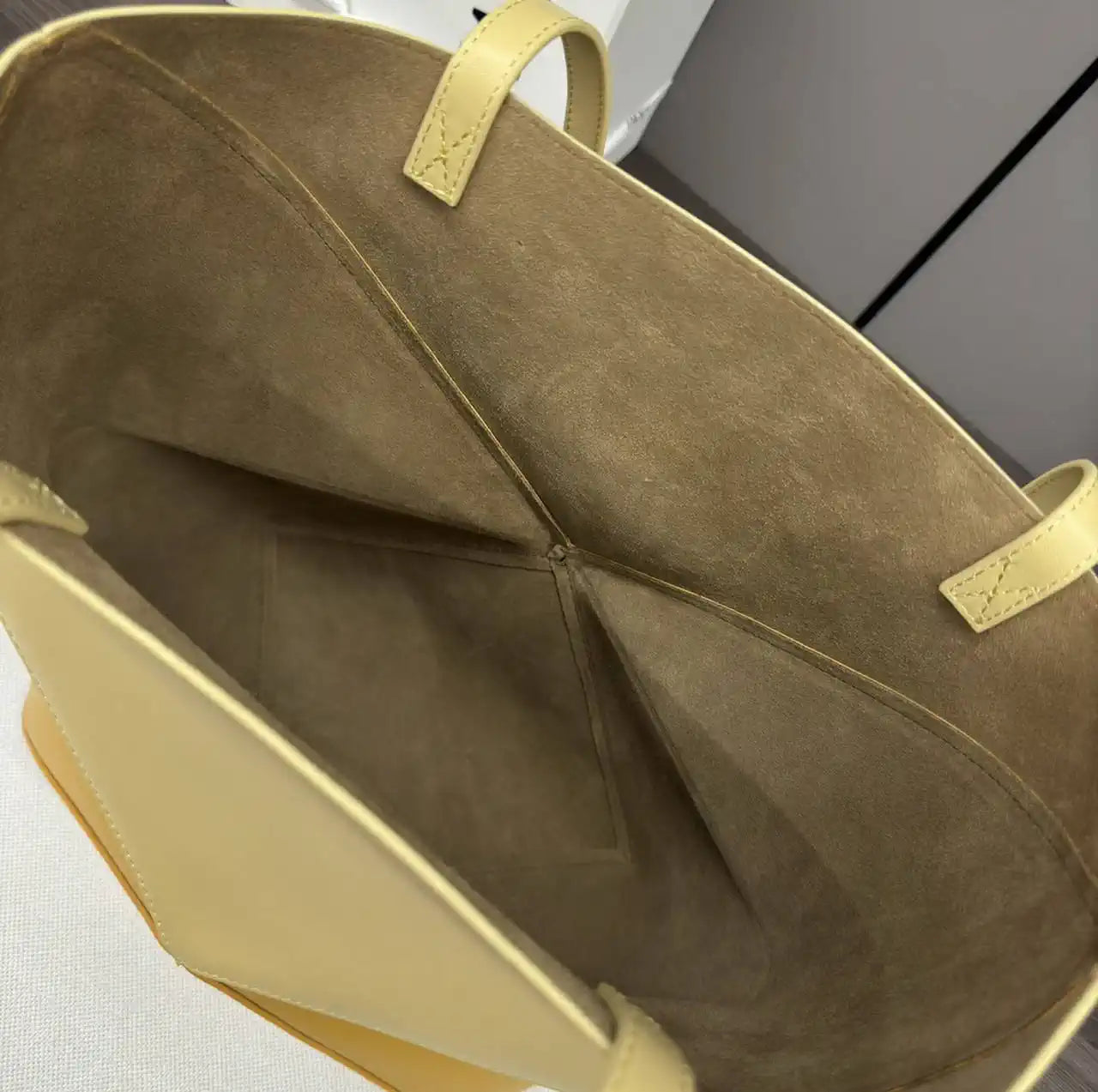 Loewe XL Puzzle Fold tote in shiny calfskin B933Q18X01 Apricot Yellow
