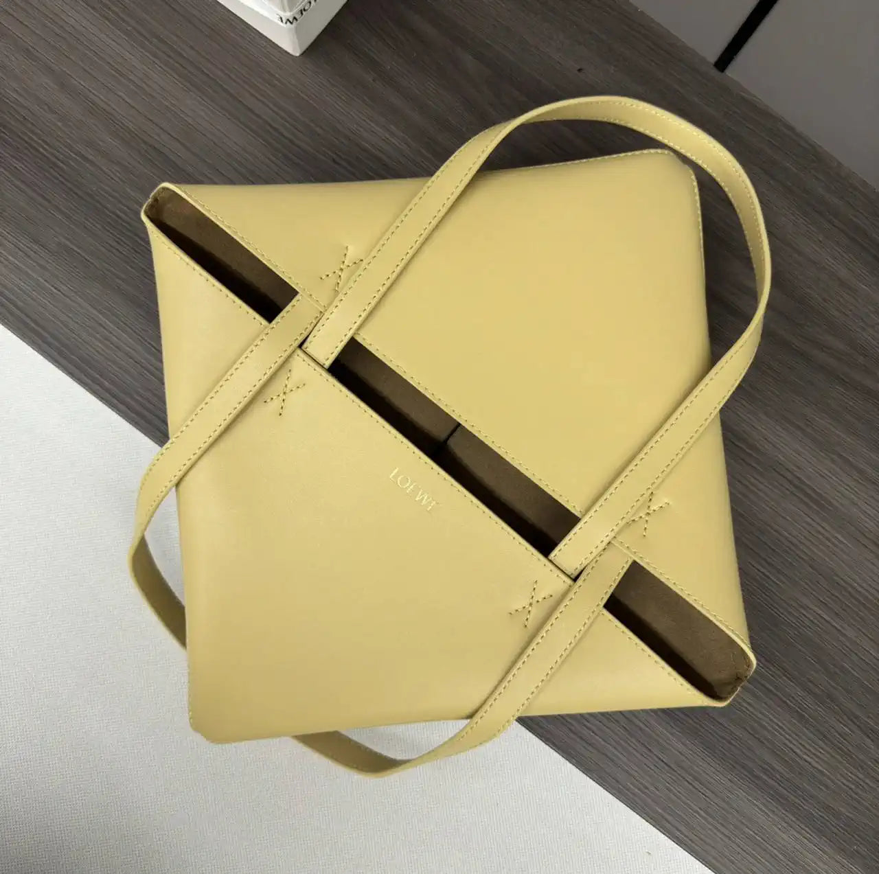 Loewe XL Puzzle Fold tote in shiny calfskin B933Q18X01 Apricot Yellow