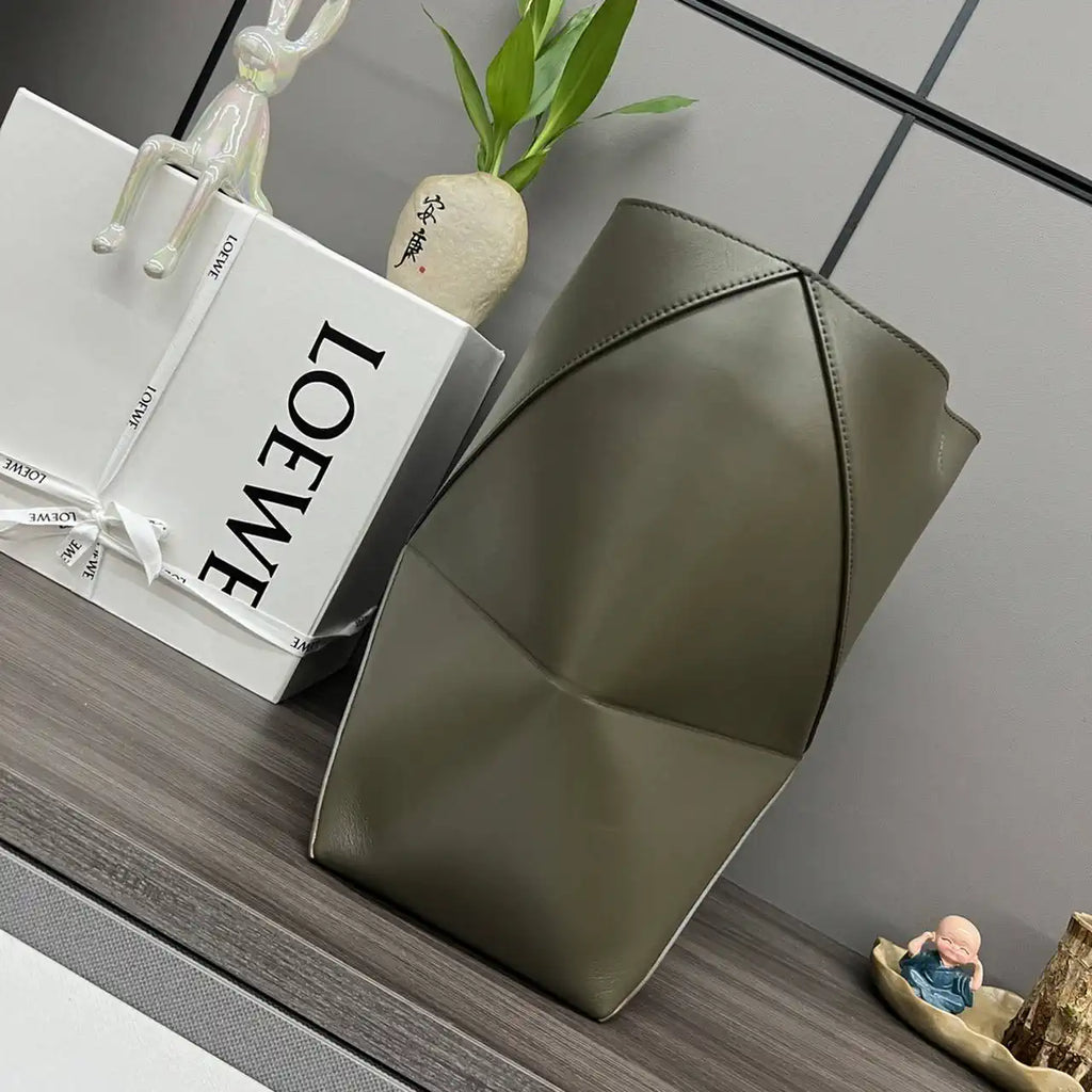 Loewe XL Puzzle Fold tote in shiny calfskin B933Q18X01 Dark Green