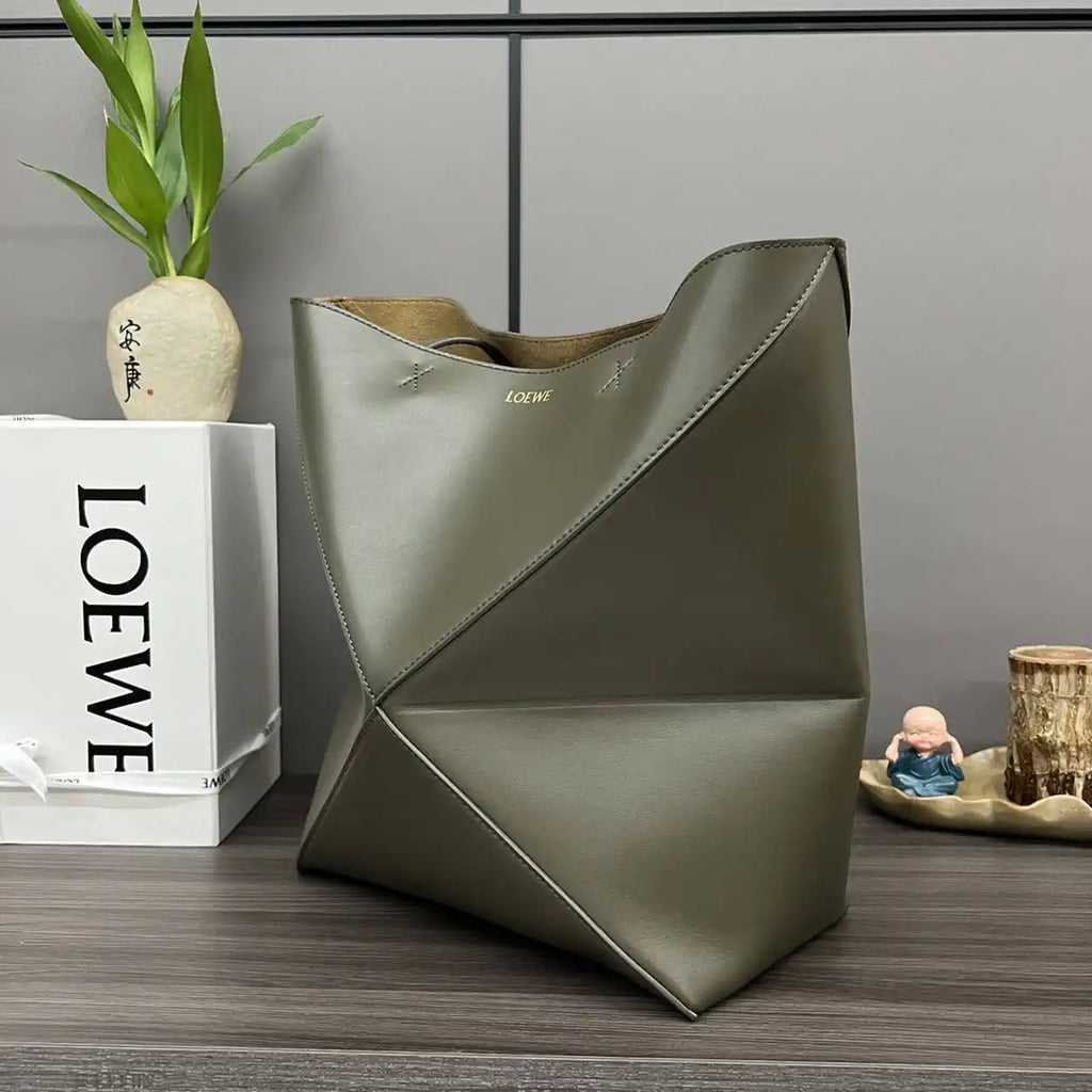 Loewe XL Puzzle Fold tote in shiny calfskin B933Q18X01 Dark Green