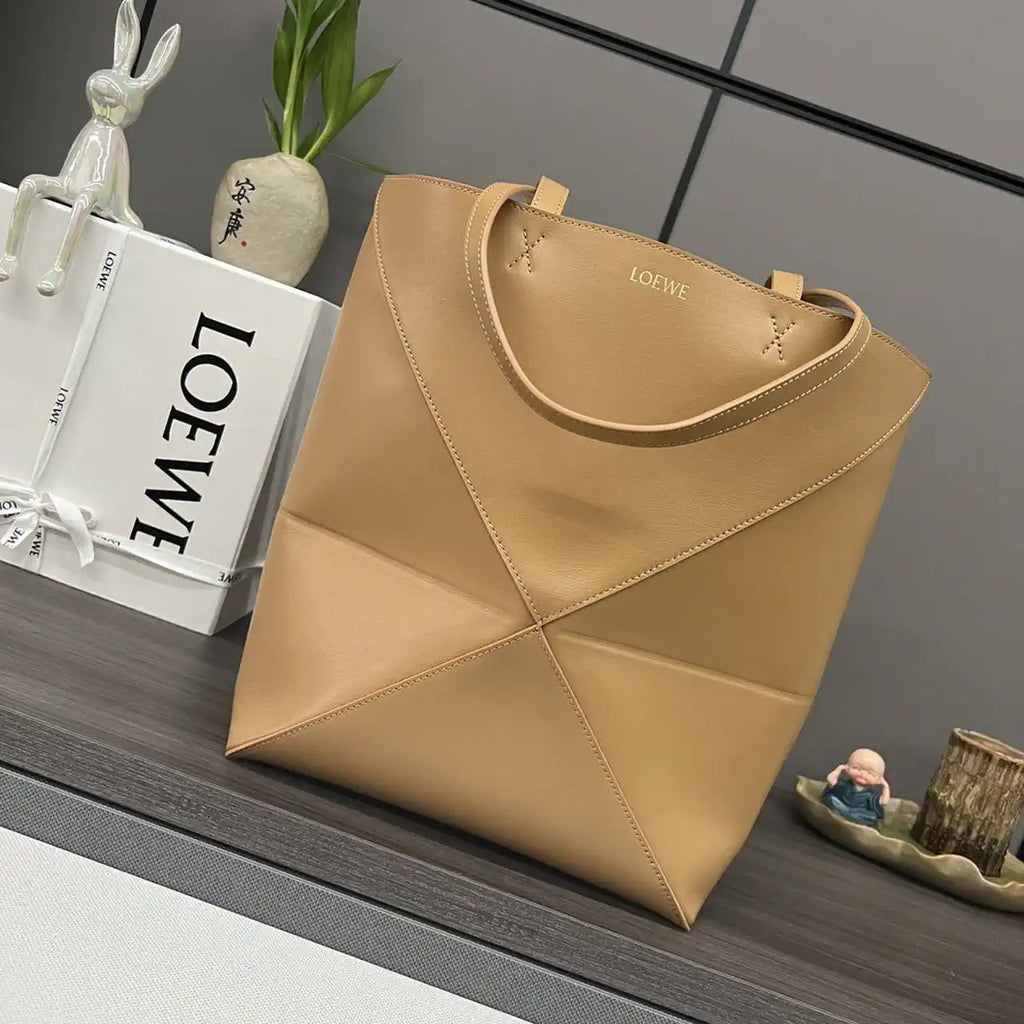 Loewe XL Puzzle Fold tote in shiny calfskin B933Q18X01 Apricot