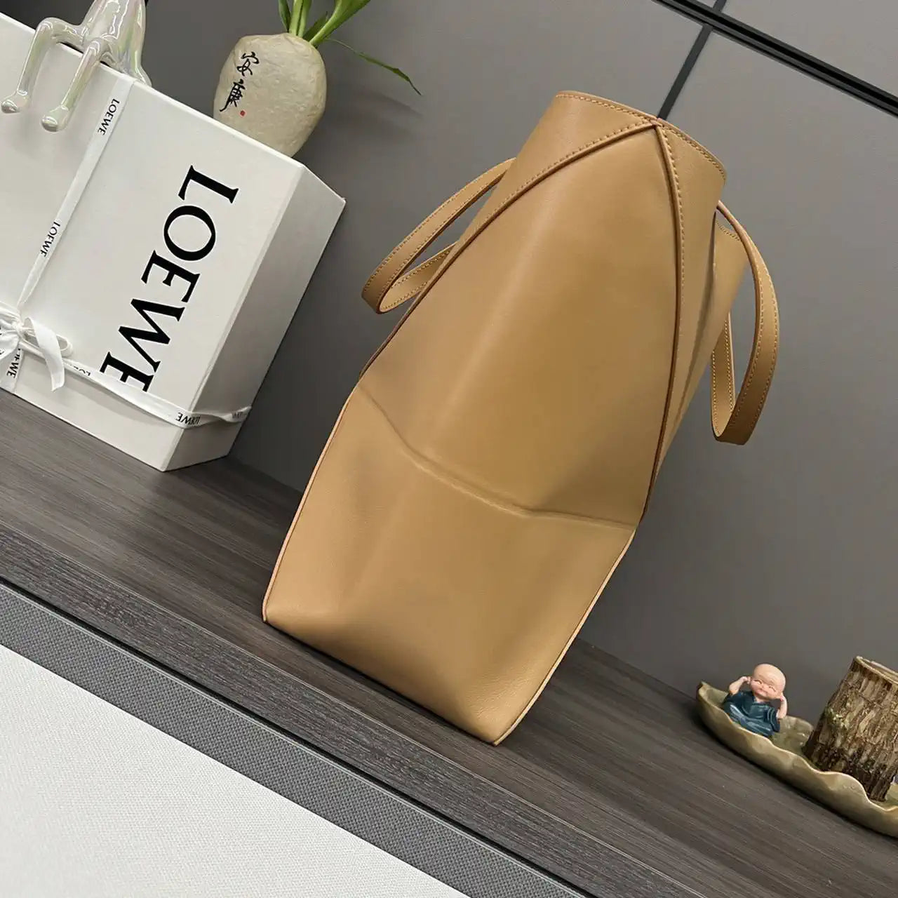 Loewe XL Puzzle Fold tote in shiny calfskin B933Q18X01 Apricot