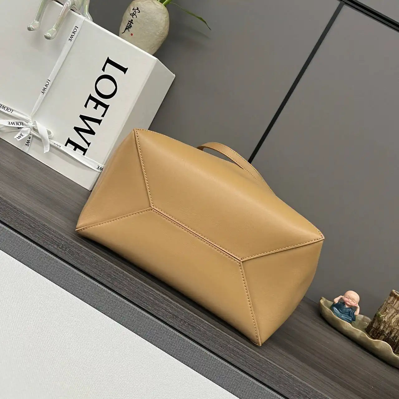 Loewe XL Puzzle Fold tote in shiny calfskin B933Q18X01 Apricot