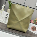 Loewe XL Puzzle Fold tote in shiny calfskin B933Q18X01 Lemon Green