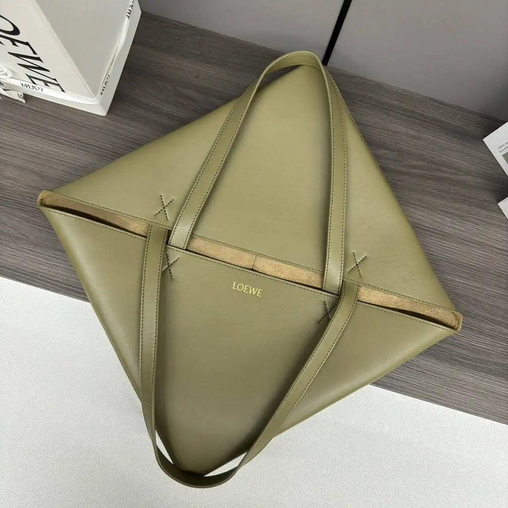 Loewe XL Puzzle Fold tote in shiny calfskin B933Q18X01 Lemon Green