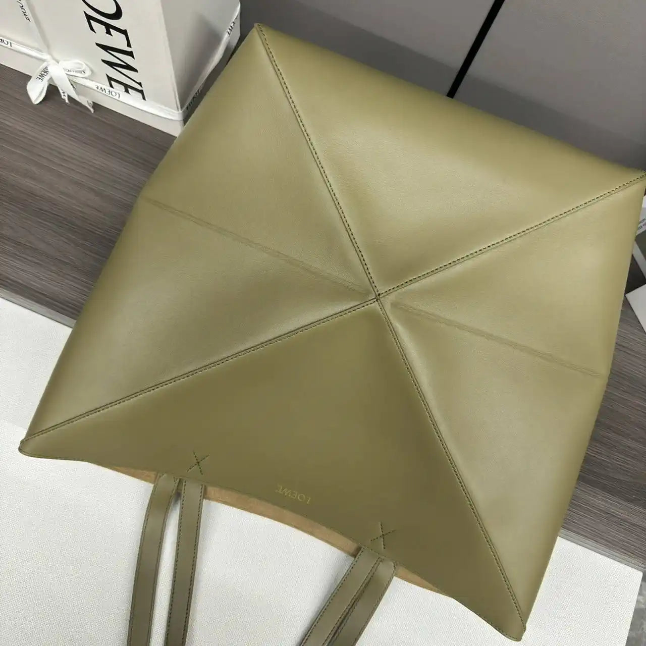 Loewe XL Puzzle Fold tote in shiny calfskin B933Q18X01 Lemon Green