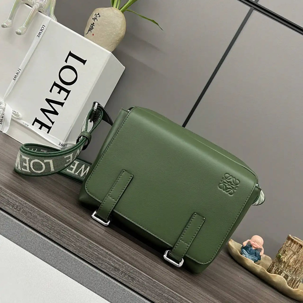 Loewe XS Military messenger bag in supple smooth calfskin and jacquard B553A72X27 Green