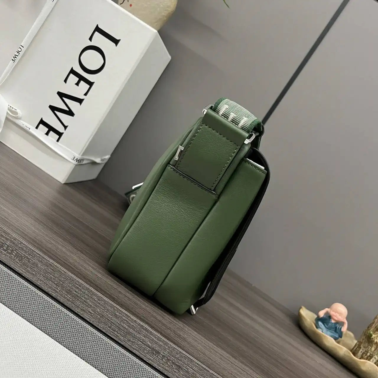 Loewe XS Military messenger bag in supple smooth calfskin and jacquard B553A72X27 Green