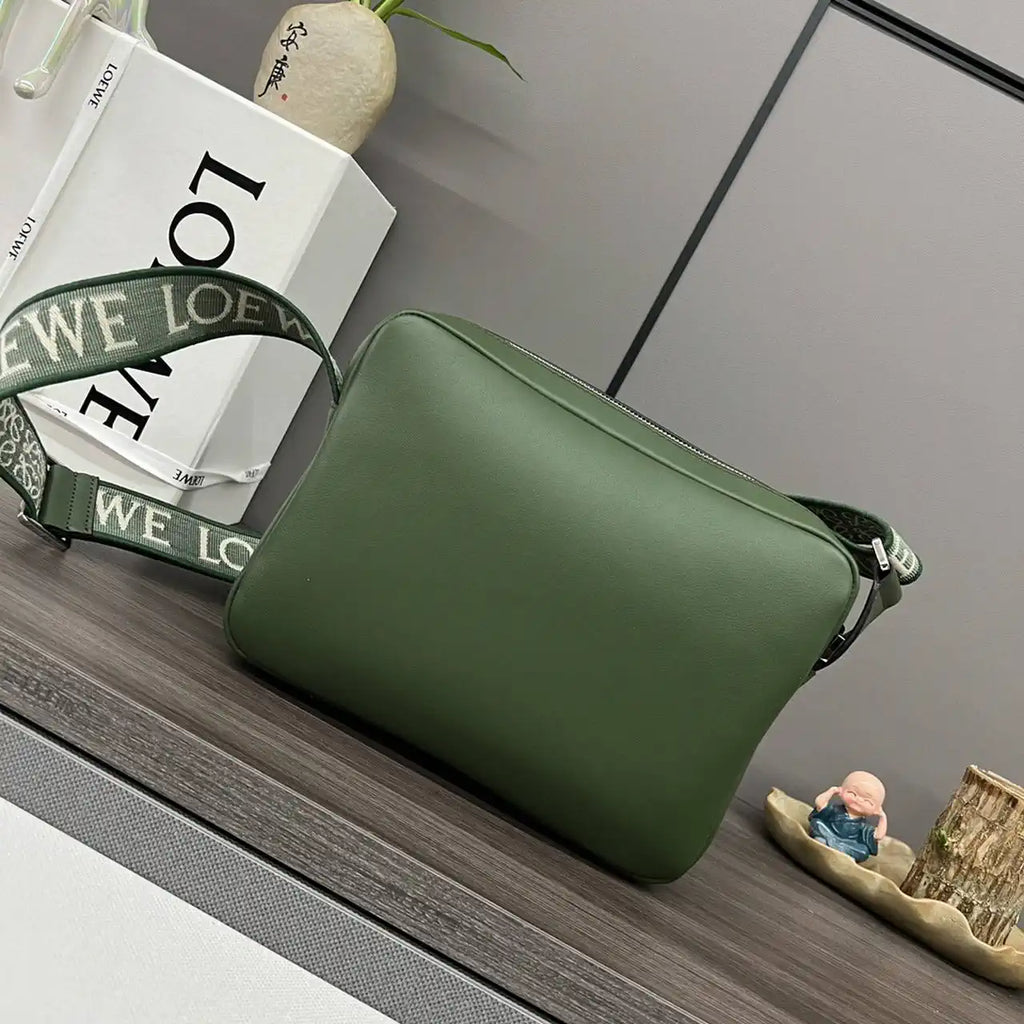 Loewe XS Military messenger bag in supple smooth calfskin and jacquard B553A72X27 Green