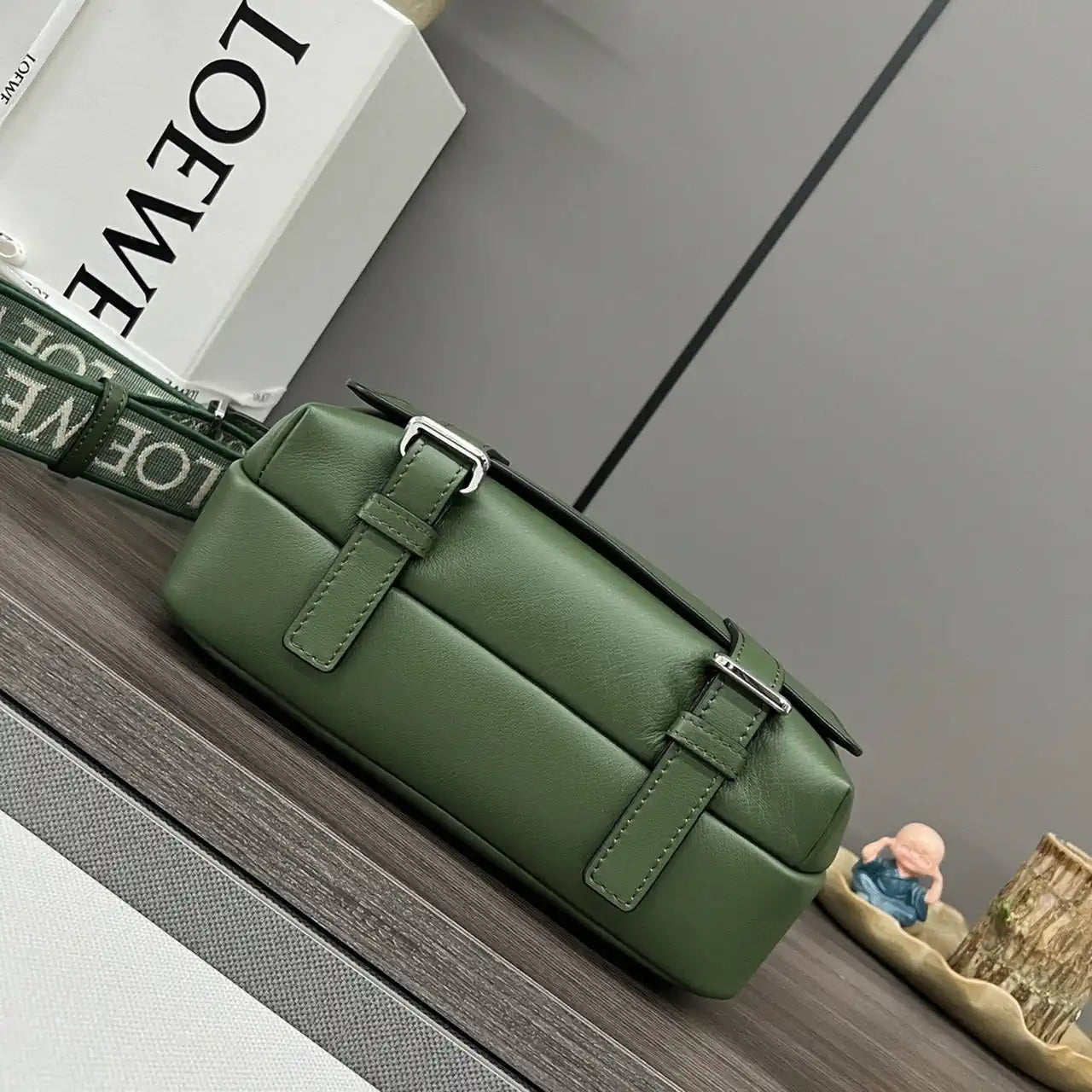 Loewe XS Military messenger bag in supple smooth calfskin and jacquard B553A72X27 Green
