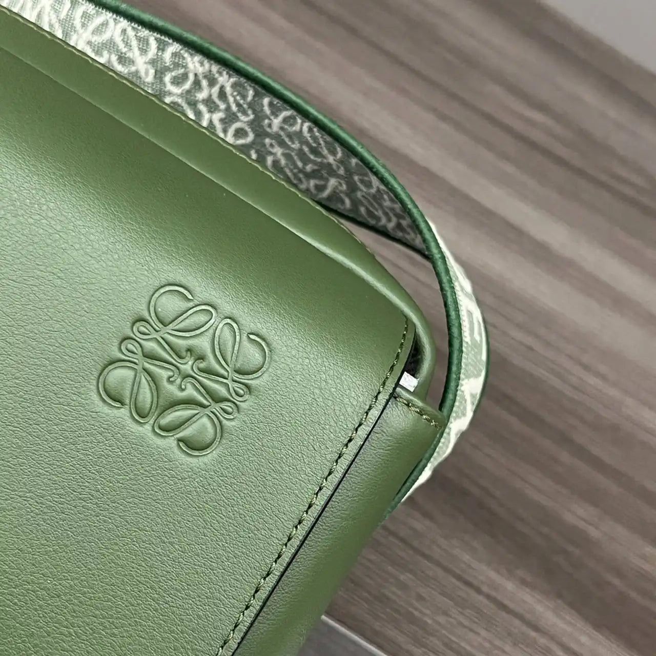 Loewe XS Military messenger bag in supple smooth calfskin and jacquard B553A72X27 Green