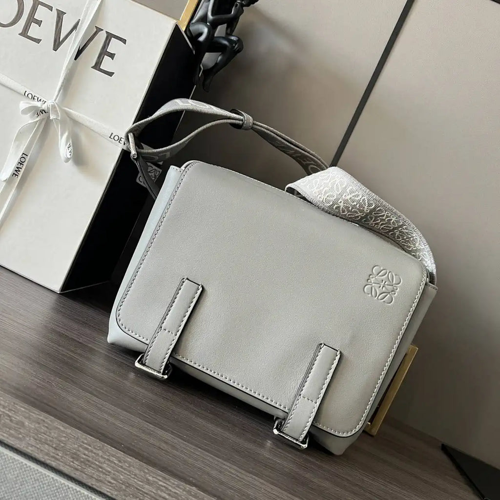 Loewe XS Military messenger bag in supple smooth calfskin and jacquard B553A72X27 Gray