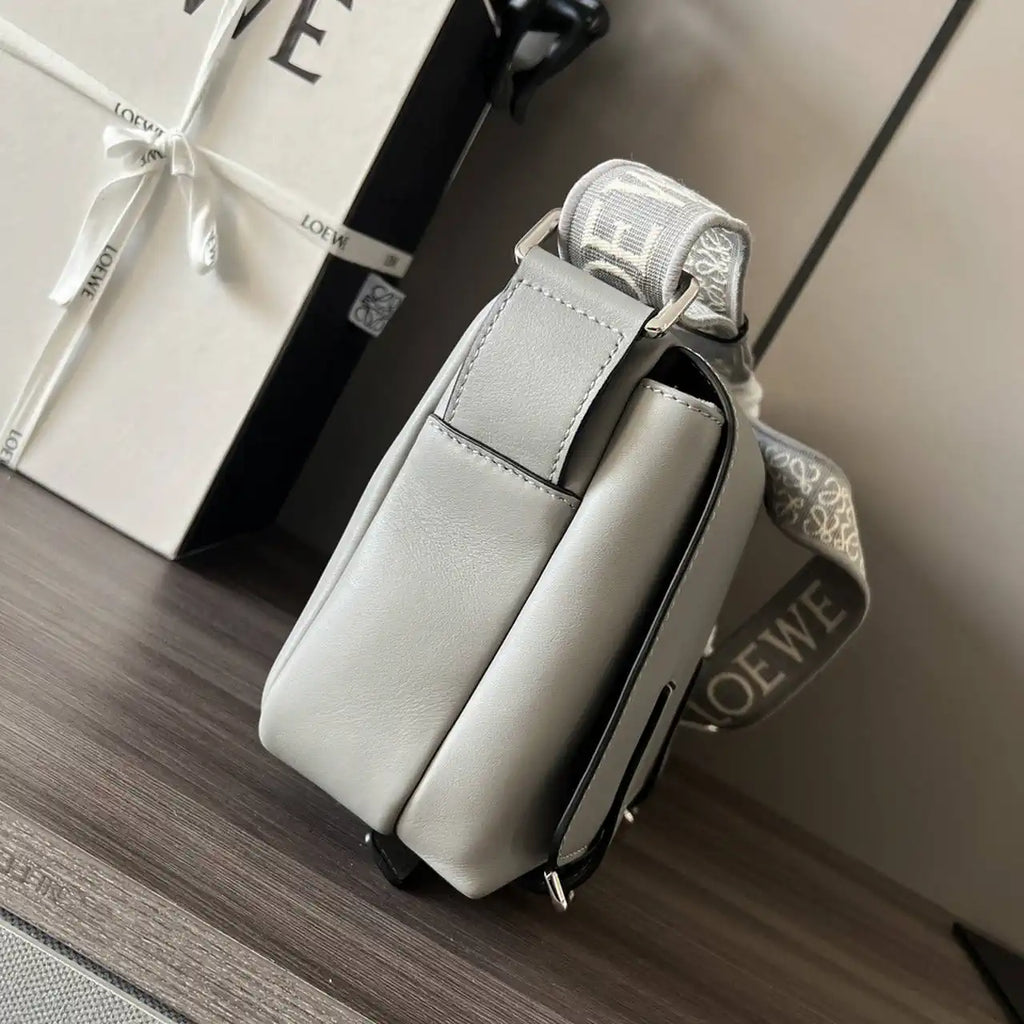 Loewe XS Military messenger bag in supple smooth calfskin and jacquard B553A72X27 Gray