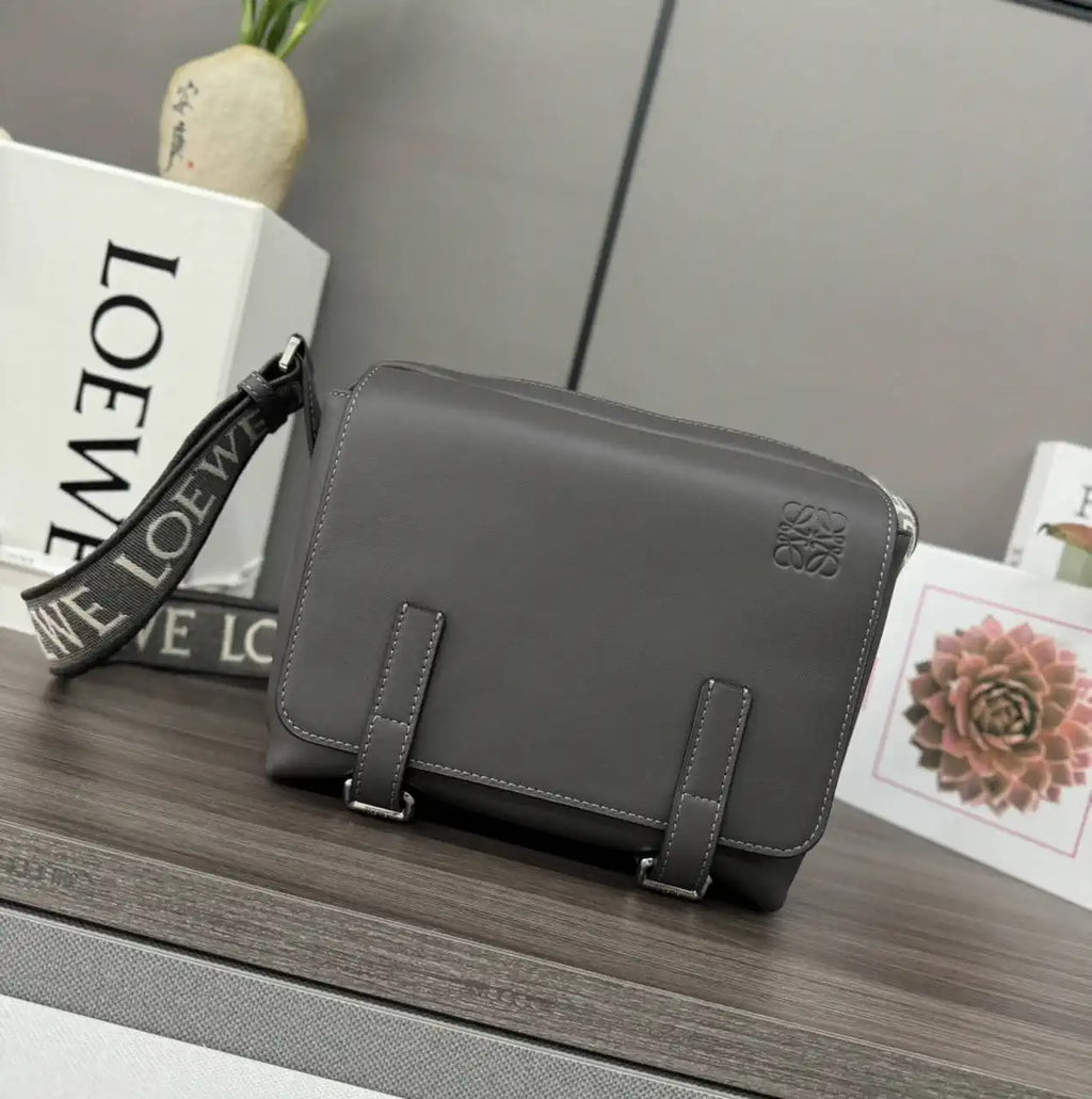 Loewe XS Military messenger bag in supple smooth calfskin and jacquard B553A72X27 Dark Gray