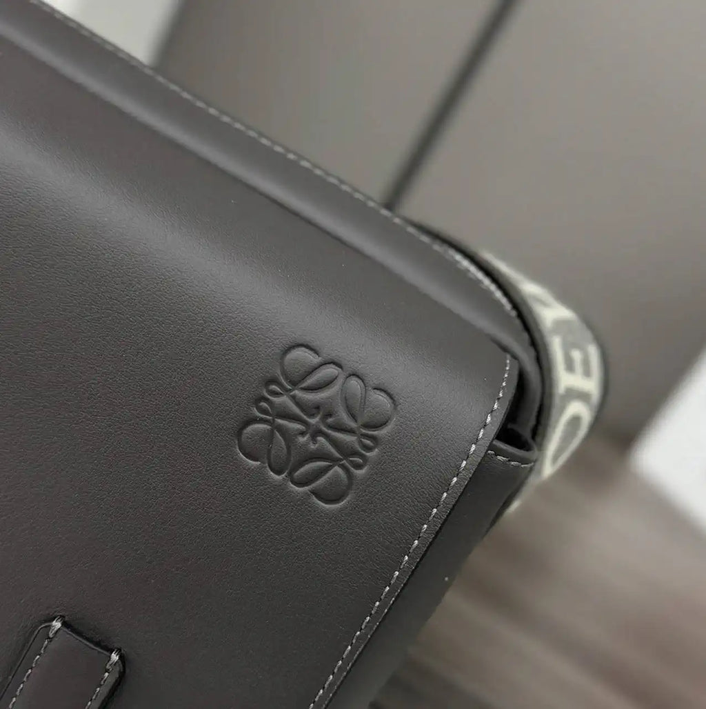 Loewe XS Military messenger bag in supple smooth calfskin and jacquard B553A72X27 Dark Gray