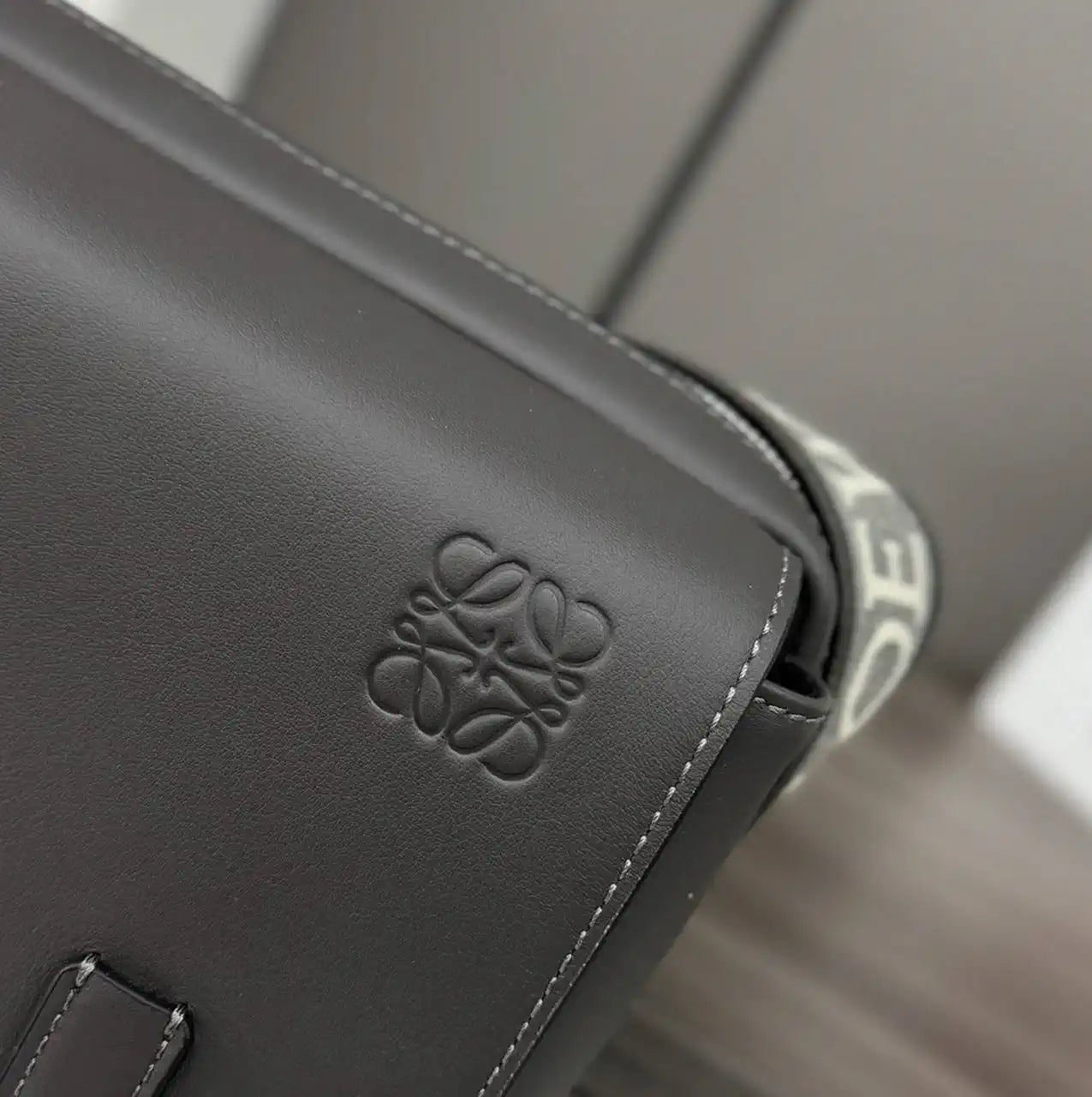 Loewe XS Military messenger bag in supple smooth calfskin and jacquard B553A72X27 Dark Gray