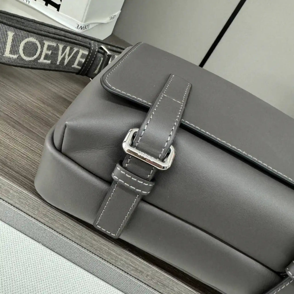 Loewe XS Military messenger bag in supple smooth calfskin and jacquard B553A72X27 Dark Gray