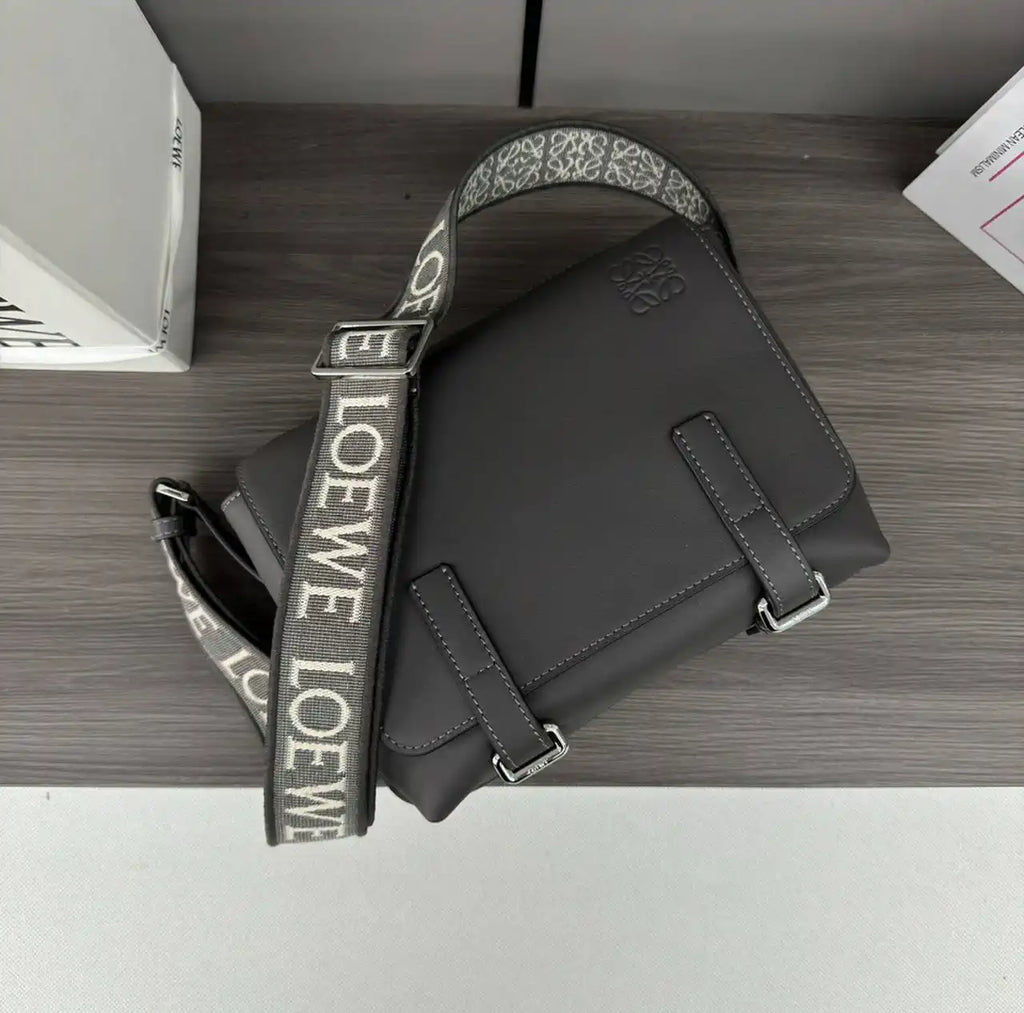 Loewe XS Military messenger bag in supple smooth calfskin and jacquard B553A72X27 Dark Gray