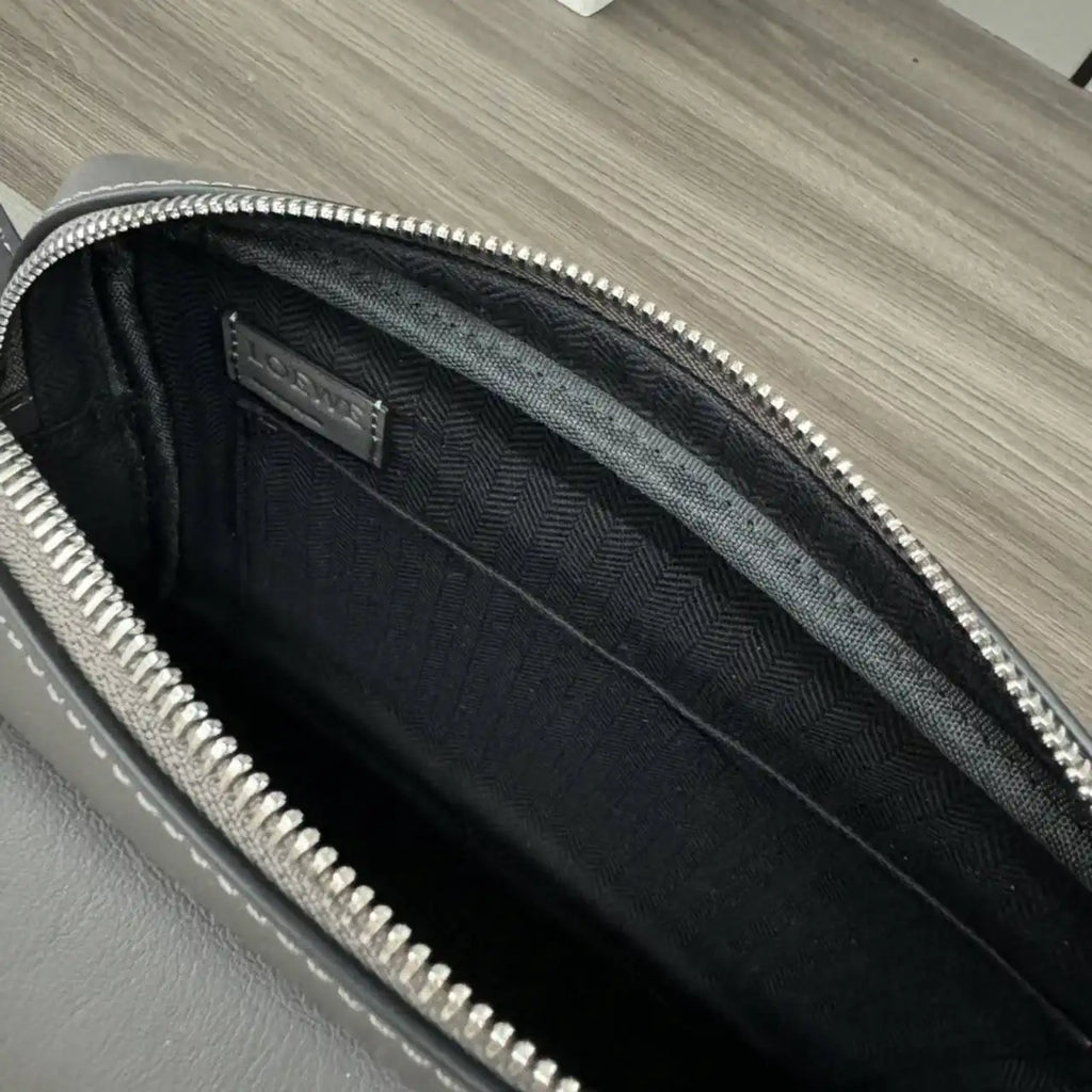 Loewe XS Military messenger bag in supple smooth calfskin and jacquard B553A72X27 Dark Gray
