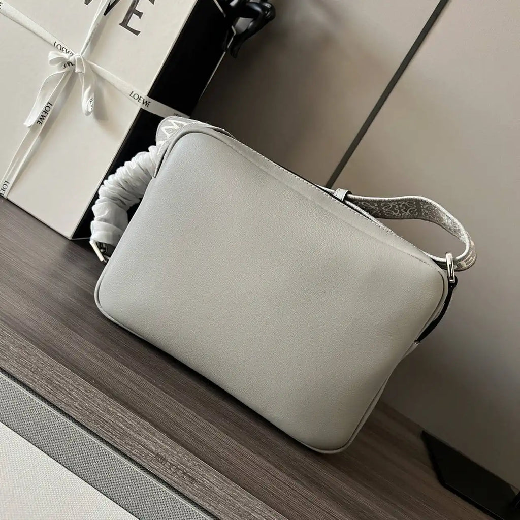 Loewe XS Military messenger bag in supple smooth calfskin and jacquard B553A72X27 Gray