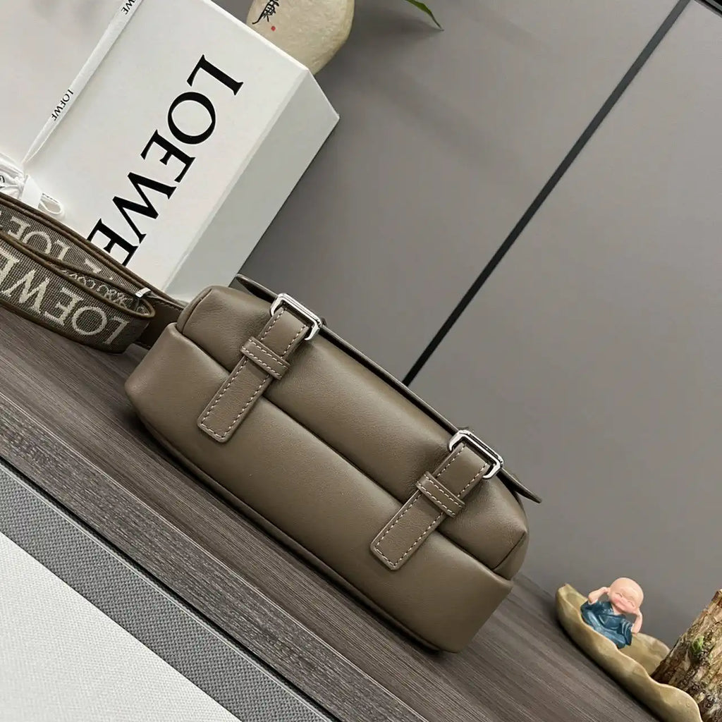 Loewe XS Military messenger bag in supple smooth calfskin and jacquard B553A72X27 Coffe